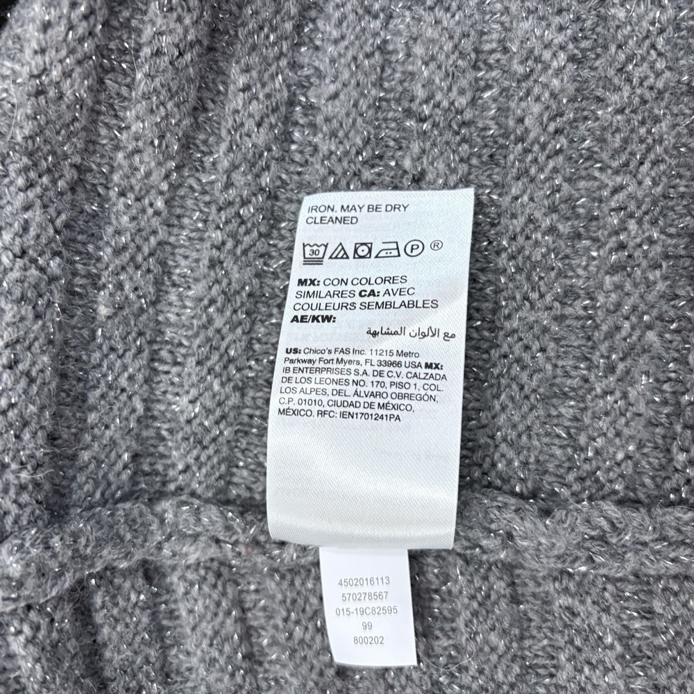 Chicos Size 0 Small Shimmer Long Open Front Sweater Vest Gray Boho Casual Staple - Picture 10 of 10